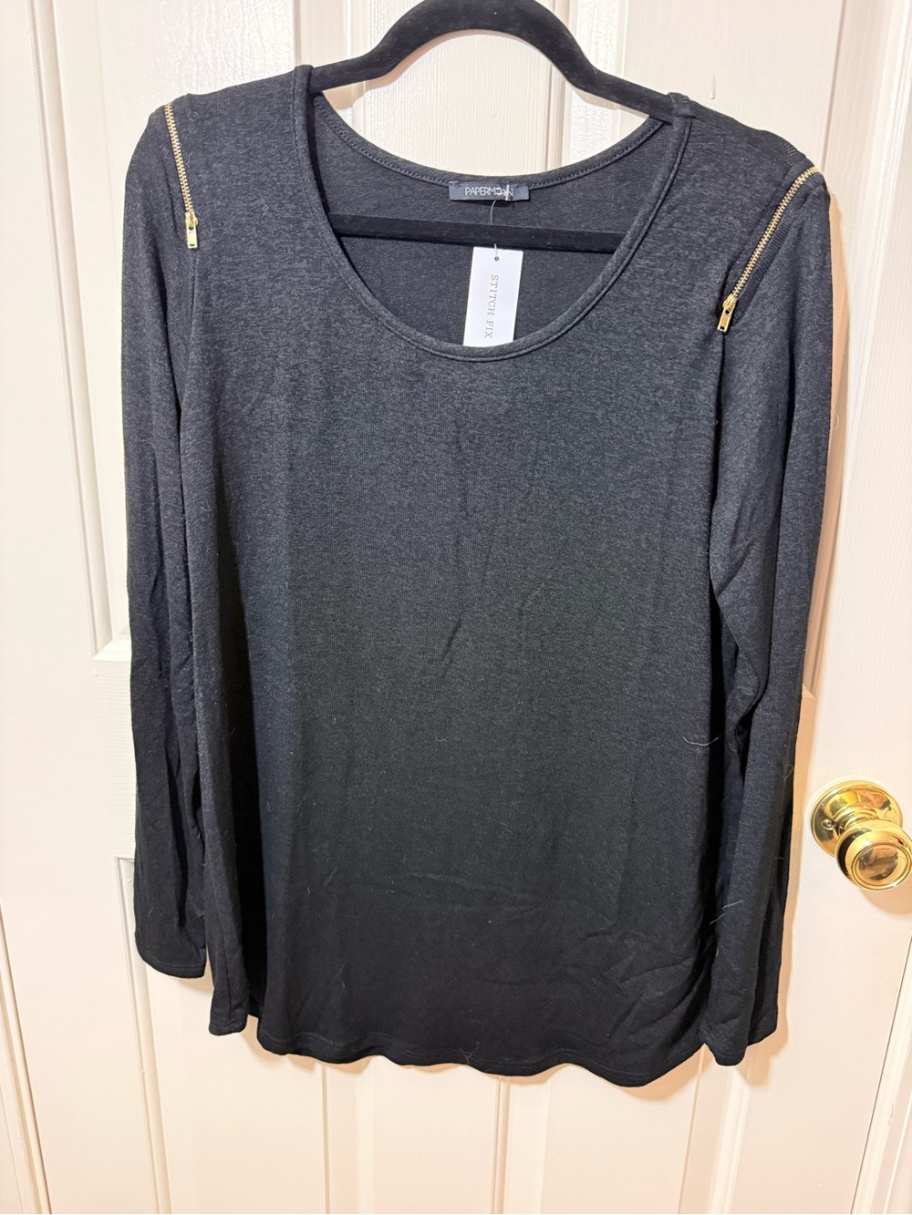 Papermoon Black Long-Sleeve Top with Gold Shoulder Zippers